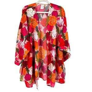 Trina Turk Sunny Bloom Kimono Cover Up Women's One Size Pink Floral Spring Swim